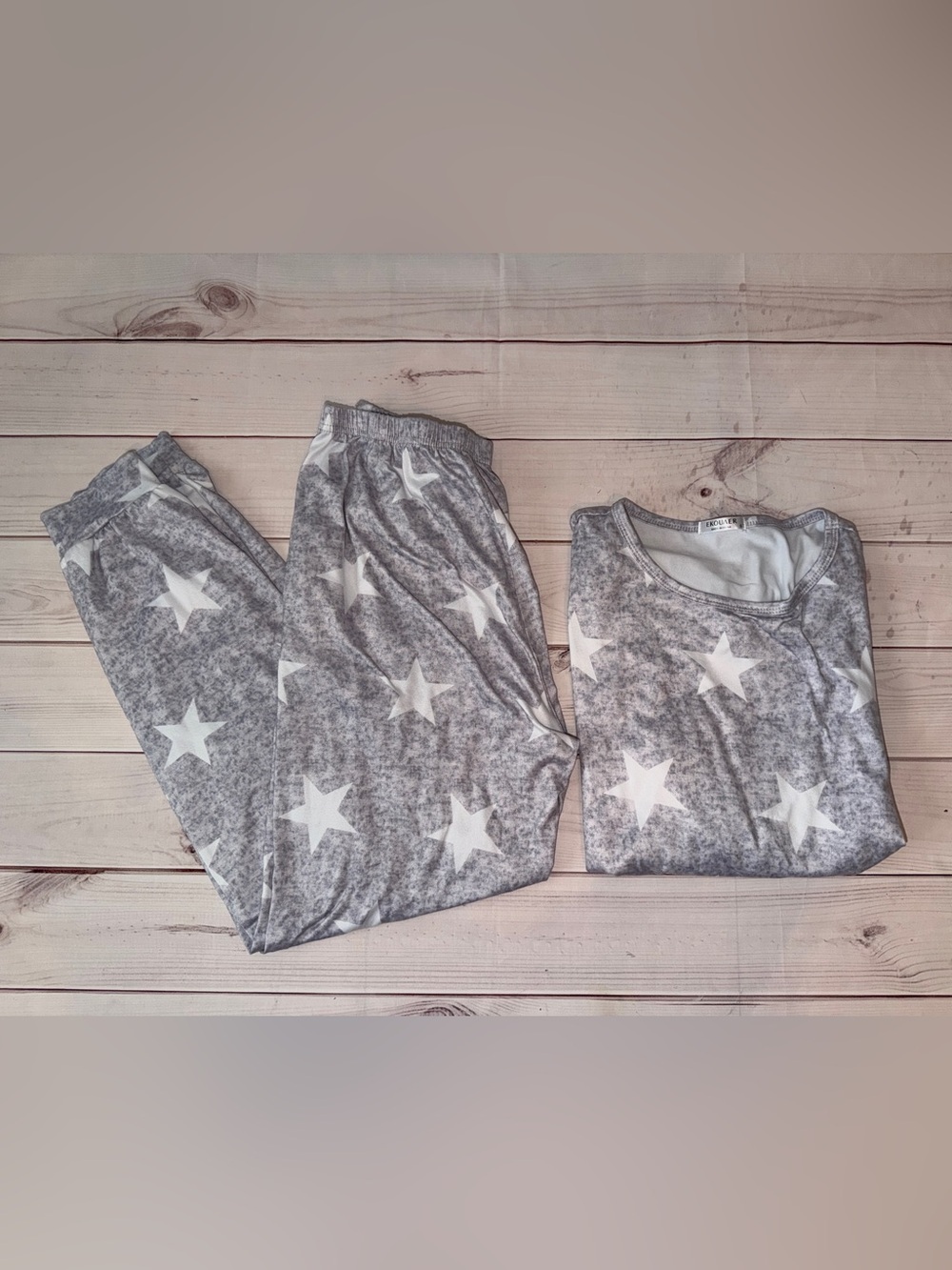 Ekouaer Women’s Gray & White Star Pajama Set | Size Small | Super Soft